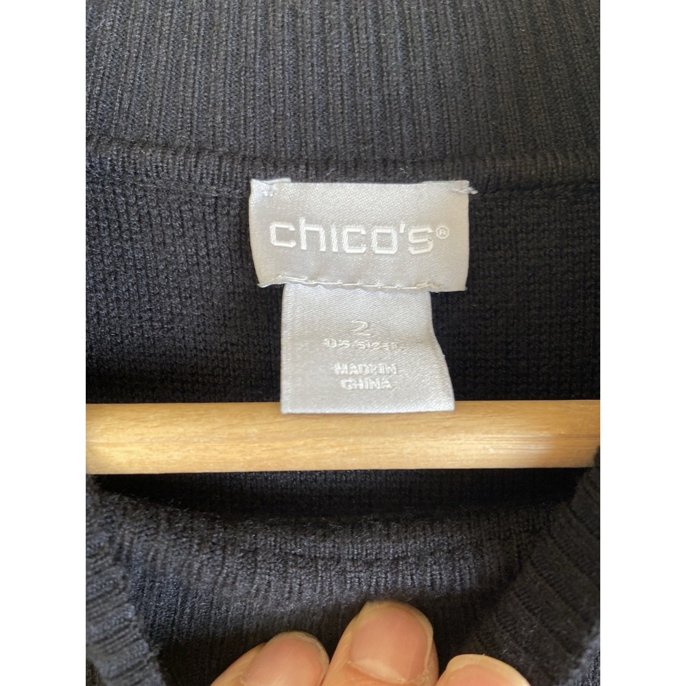 Chico's Womens 2 Black Sweater Tunic Long Sleeve Side Button Pullover Knit Top - Picture 8 of 9